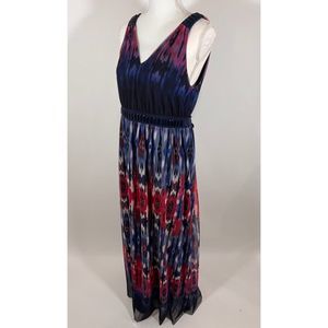 Luxe by Carmen Marc Valvo Maxi Abstract Print Multi-color Sleeveless Dress Sz L